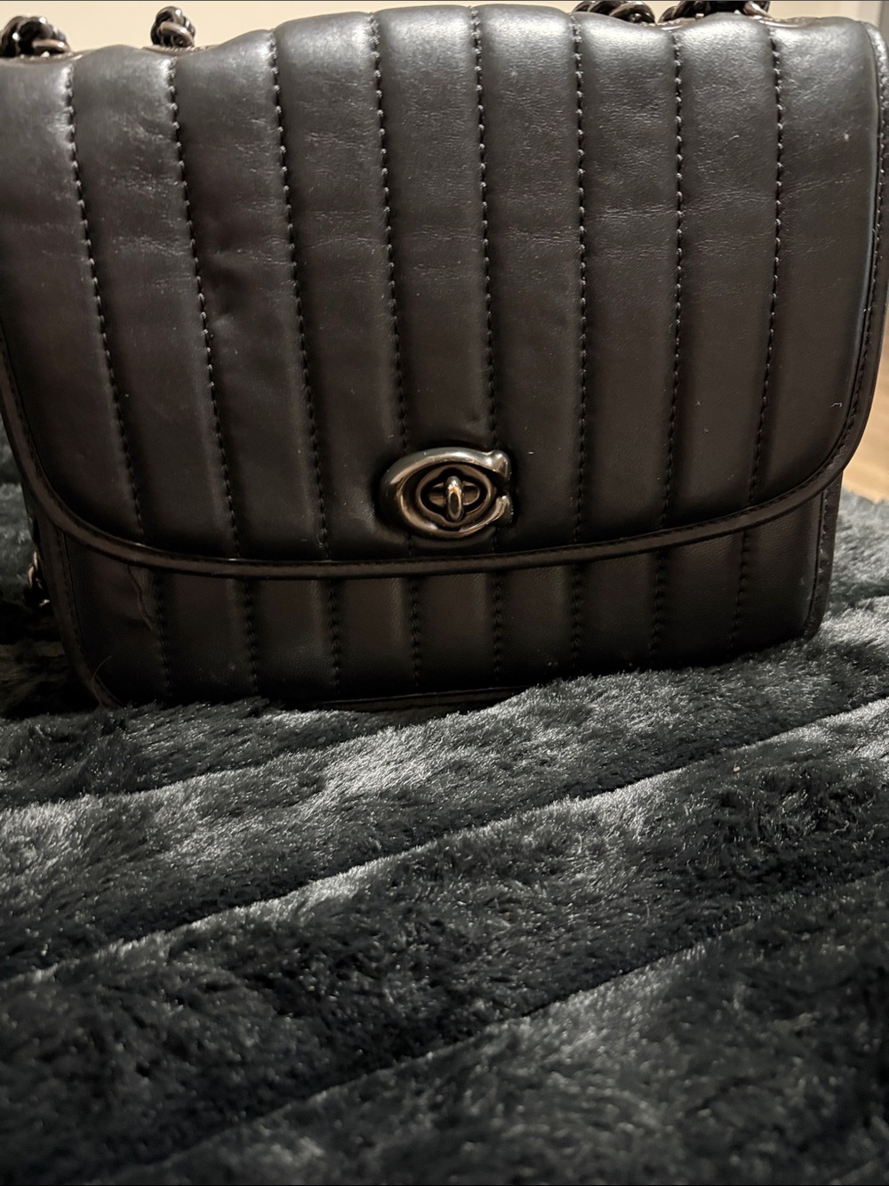 Coach Black Quilted Leather Shoulder Bag with Turn-Lock